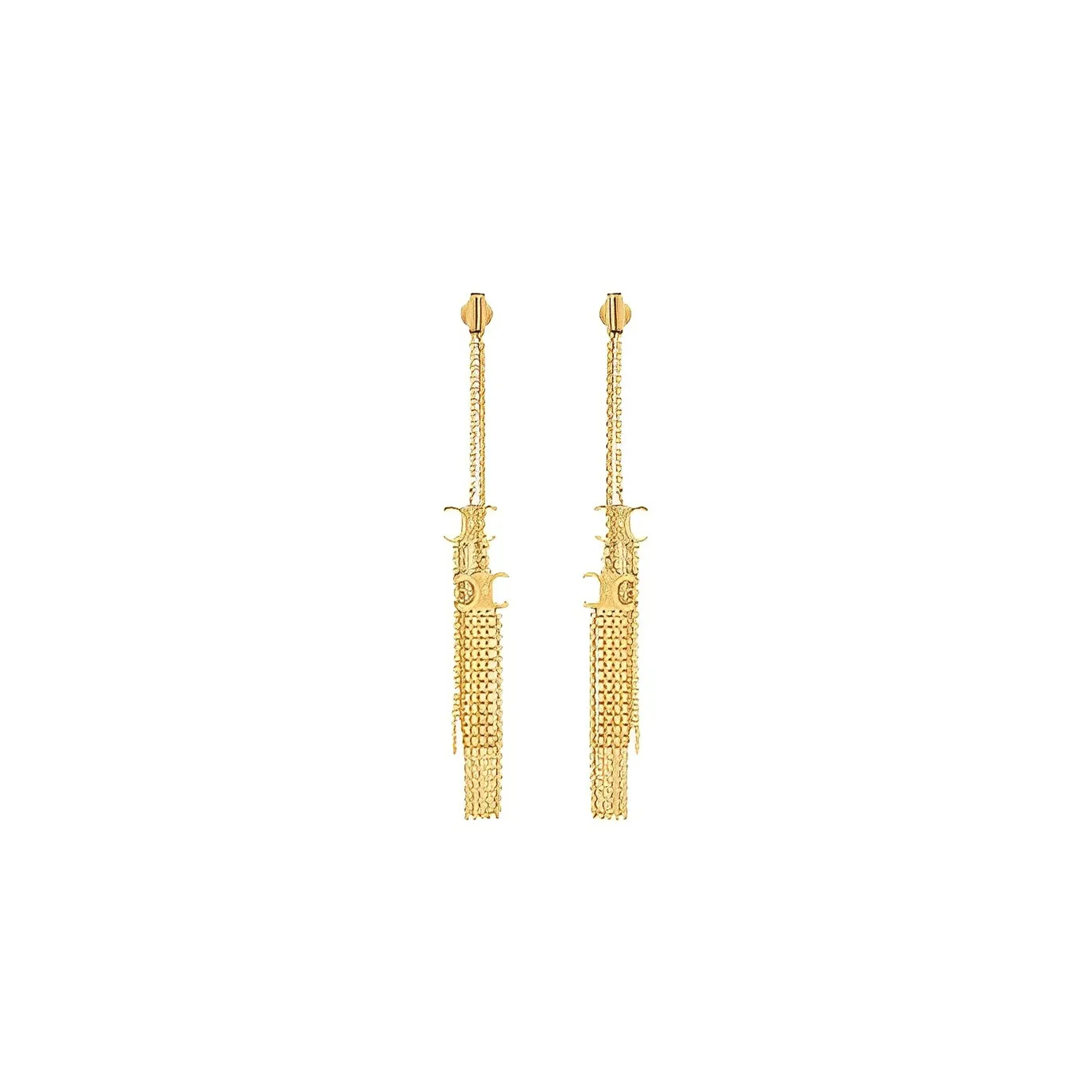 CELINE TRIOMPHE FOLK DOUBLE C PENDANT EARRINGS 460OI6BRA.35OR